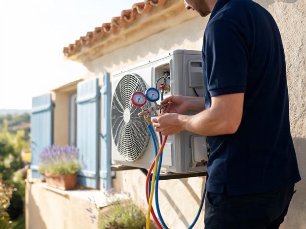Contrôle du fluide frigorigène sur une unité extérieure de climatisation, chez un particulier